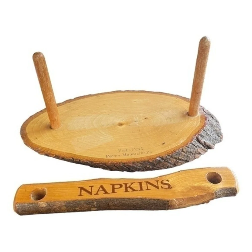 Pocono Mountains Wood Bark Napkins Holder Rustic Farmhouse Organizer 11x6
